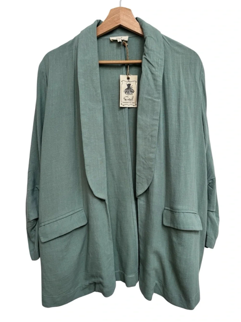 Easel Los Angeles Ruched Sleeve Longline Open Front Blazer Women Large Boho NWT